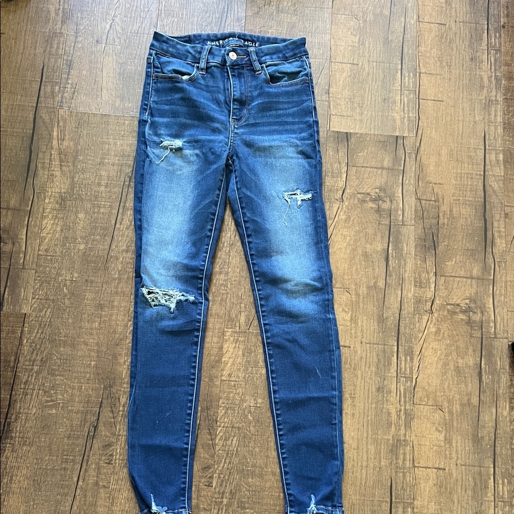 American Eagle Outfitters Navy Distressed Skinny Jeans